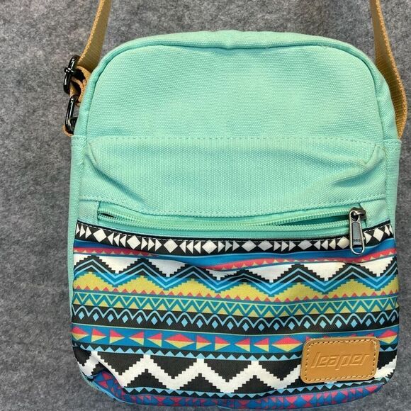 LEAPER Crossbody Bag Mint Green Aztec Southwestern Canvas Messenger Bag - Picture 1 of 14
